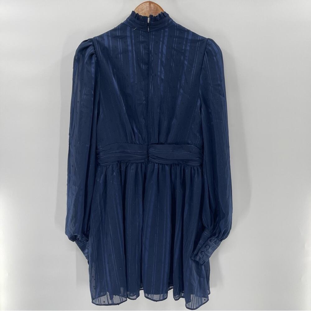 NWT AQUA Mock Neck Semi Sheer Navy Blue Mini Dress Medium Elegant Retro Whimsy - Picture 9 of 16